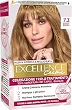 L’Oréal Paris Colorazione Triplo Trattamento Excellence, Con Acido Ialuronico, 100% Copertura Capelli Bianchi, Per Capelli Più Idratati, Biondo Dorato (7,3)