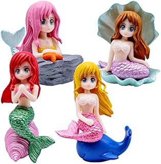 KUYT 4-Piece Mermaid Ornament, Mini Mermaid Figurines,Mermaid Cake Topper, Mermaid Cake Decoration for Wedding Kids Birthday Baby Shower Party Decoration