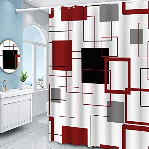 Ouyisha Black And Red Fabric Shower Curtain For Bathroom With 12 Hooks White And Grey Shower Curtains Modern Geometric Shower Curtain Simple Bath Accessories Waterproof Machine Washable, 72 X 72 Inch #TOP2