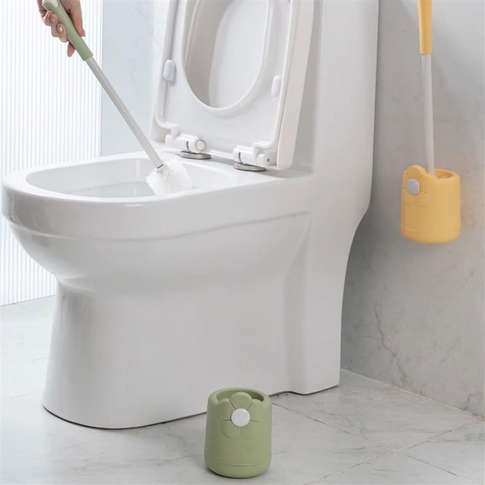 Escobilla de Baño Juego de portaescobillas de inodoro de plástico con patrón de flores, cabezal de cepillo redondo blanco, escobilla de inodoro con mango largo for montaje en pared y suelo Escobillas
