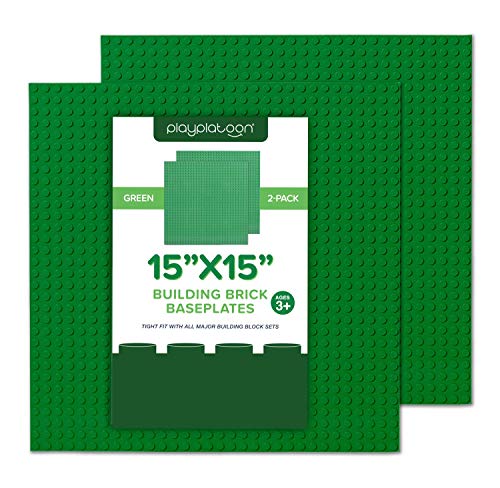 Play Platoon 15 Inch X 15 Inch Baseplate For Building Bricks - Extra Large Landscape For Building Blocks - Green Classic Platform Baseplates Compatible With All Major Brands, 2 Pack #TOP18