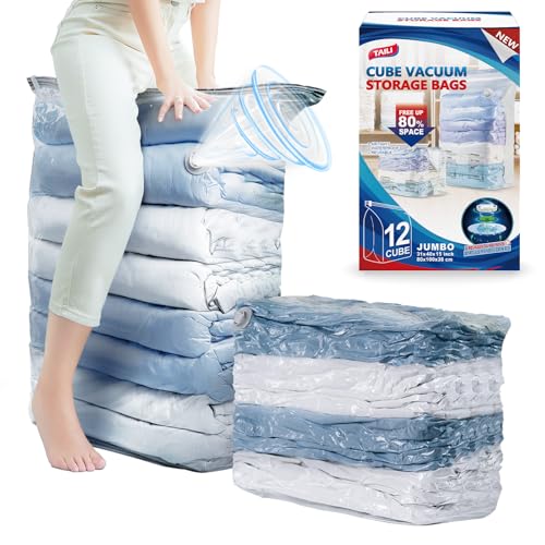 Image of TAILI 12 Pack Cube Vacuum Storage Bags, Jumbo Size(31x40x15 inch), Clear