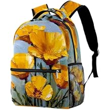 Yellow California Poppy Painting 2 Backpack Travel Rucksack School Bags for Students Outdoor Hiking Camping Weekend Backpack