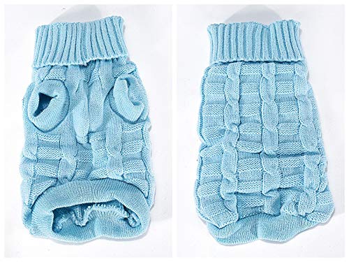 Turtleneck Pet Cats Sweater Aran Pullover Knitted Doggie Kitty Clothes Solid Colors For Kitten Chihuahua Pug (Blue, Xl) #TOP5