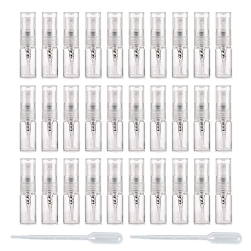 Enslz Mini Spray Bottle 2ml 30pcs Refillable Glass Spray Bottle Glass Bottle Atomizer Perfume Mouthwash Atomizer for Cleaning Refillable Container for Travel Essential Oils