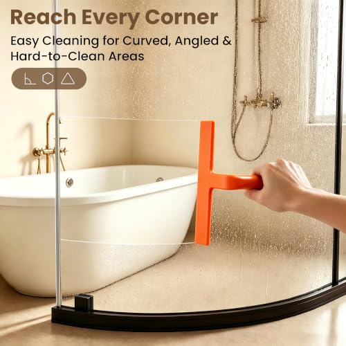 Image of 10 Inch Silicone Shower Squeegee for Glass Doors, Streak-Free, Orange | No-Squeak Silicone Blade, Ergonomic Round Grip and Built-In Hook for Quick Daily Cleaning of Shower Glass, Tile and Windows
