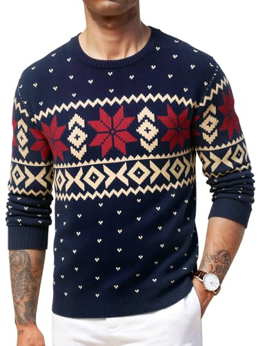 Terecey Jersey Navidad Hombre Cuello Redondo Suéter Navideño Punto de Manga Larga Ropa Navidad Cálida Christmas Sweater para Invierno y Regalo