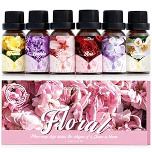 Floral Essential Oil Set, Premium Essential Oils for Diffusers for Home, Includes Lilac, Freesia, Jasmine, Cherry Blossom, Rose and Lavender Candle Scents for Candle Making, DIY Soaps,Cleaning