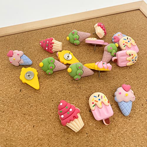 Rurili Resin Ice Cream Shape Thumbtack Lovely Push Pins For Bulletin Board, Map, Cork Board, Calendar, Photo, Wall Home, Office, School Supplies 25 Pcs #TOP5