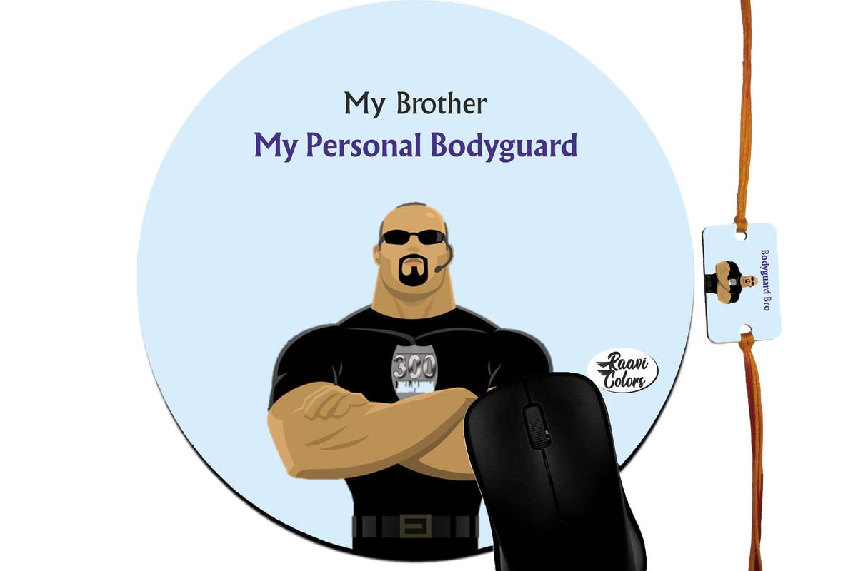 Raavi colors Best Rakhi Personal Bodyguard Anti-Skid Rubber Base Round Mouse pad with Rakhi and Tilak for Laptop and Computer for Your Loving Brother on raksha bandhan