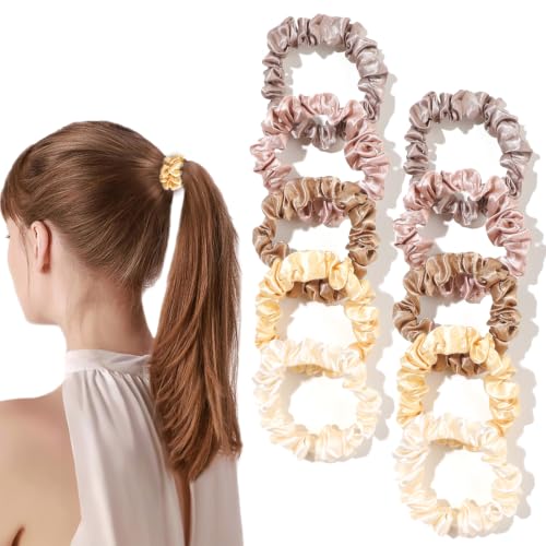 Image of Silk Hair Ties Satin Scrunchies - Small Mini Scrunchy for Women Thick Hair Accessories Cute Soft No Slip Hair Elastics Ponytail Holder for Curly Hair No Damage Hairties Gift for Girls