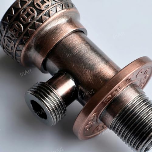 Image of InArt Zinc Angle Cock Valve for Bathroom & Kitchen | Stop Cock with Wall Flange | Antique Brass Finish (Antique Copper) - 5 Year Warranty