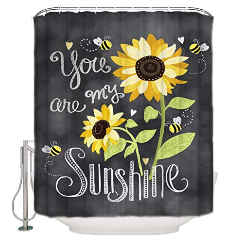 Z&L Home Sunflowers and Bees Shower Curtains for Bathroom Decor You are My Sunshine, Polyester Fabric Waterproof Bath Curtain Set with Hooks