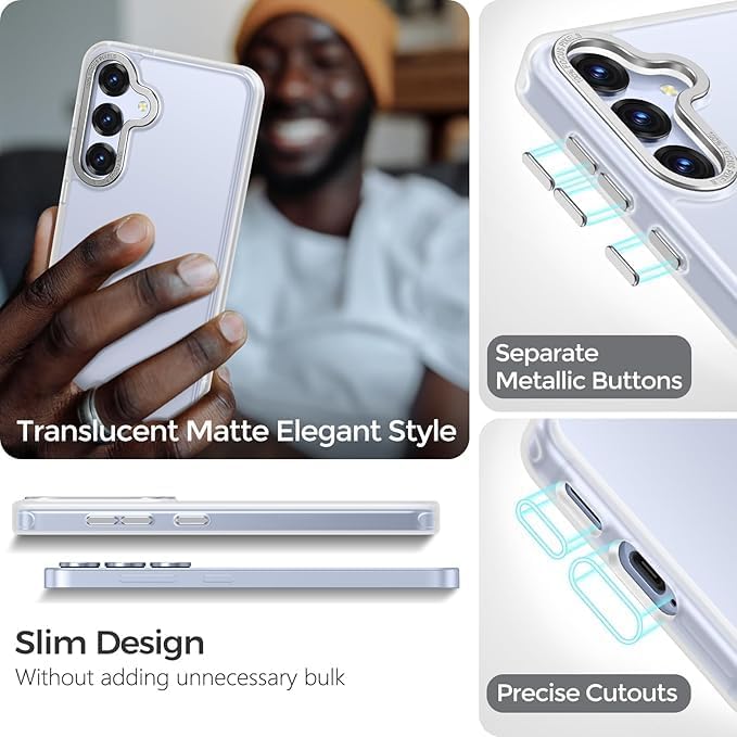 Image of DIZORO Polycarbonate Matte Case for Samsung S25 Fe 5G Translucent Frosted Hard Back Phone Case Anti-Fingerprint Anti-Slip Shockproof Protective Case Cover for Samsung Galaxy S25 Fe 5G White