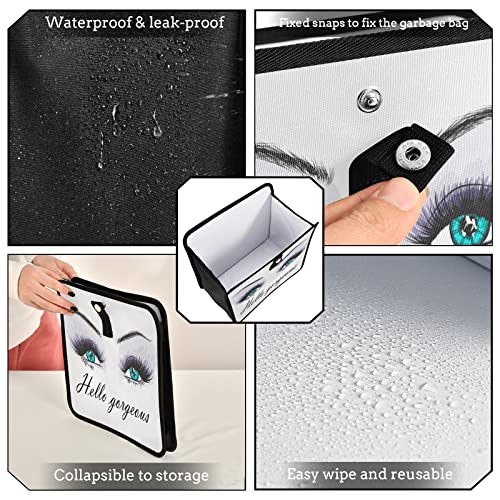 Image of Women Eyes Hello Gorgeous Eyelash Purple Makeup Car Trash Can, Foldable Hanging Car Trash Bag, Small Waterproof Car Accessories Garbage Bin