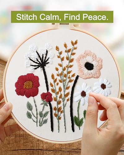 Image of Santune 3 Sets Embroidery Kit,Cross Stitch Kits for Beginners,Needlepoint Kits for Adults with Easy Floral Pattern Hand Crafts,Hoop,Needle,Mothers Day Gifts