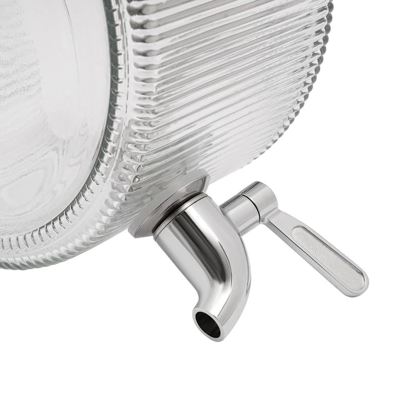 Dispensador de bebidas de cristal de 2,8 l con grifo de acero inoxidable y tapa, recipiente para bebidas para agua, zumos, vino, té helado, sangría, para frigorífico, fiesta, boda, hogar