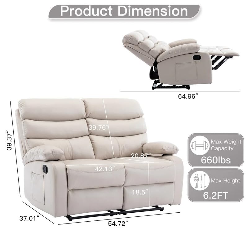 Image of Recliner Sofa 2 Seater | 2 Seater Sofa Recliner Loveseat Reclining Chair with Footrest Color Cream White (Cream)