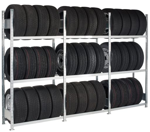 PROREGAL Reifenregal | Grundregal | HxBxT 200x120x40cm | 3 Ebenen | Fachlast 150kg | Verzinkt | Reifenständer Garagenregal