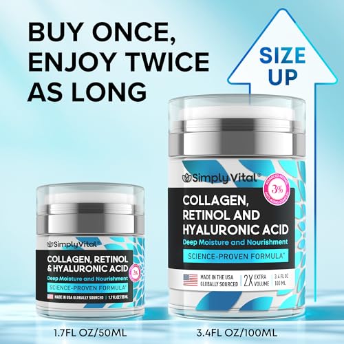 SimplyVital Collagen, Retinol & Hyaluronic Acid Cream - Anti-Aging Retinol Cream for Face, Neck & Décolleté - Made in USA - Daily Moisturizer Face Cream - 3.38 fl oz - Image 3