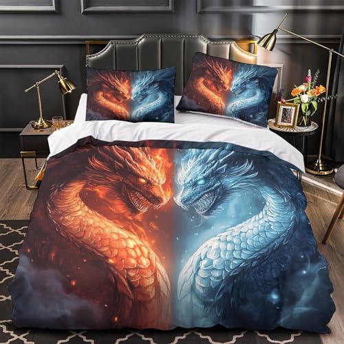 Parure de couette dragon impression 3D microfibre premium - 2