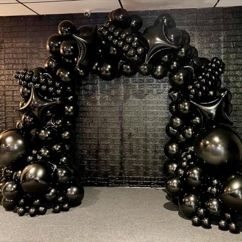 Image of Black Star Balloons,12Pcs Four Angle Star Foil Balloons | 26Inch and 10Inch Black Quadrangle Star Helium Balloon for Birthday Halloween Graduations New Year Party Decorations