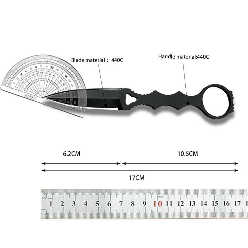 Tragbares Messer mit Fester Klinge aus 440c-Stahl - Campingmesser mit Kydex-Scheide und Messerclip (Schwarze Vollklinge)