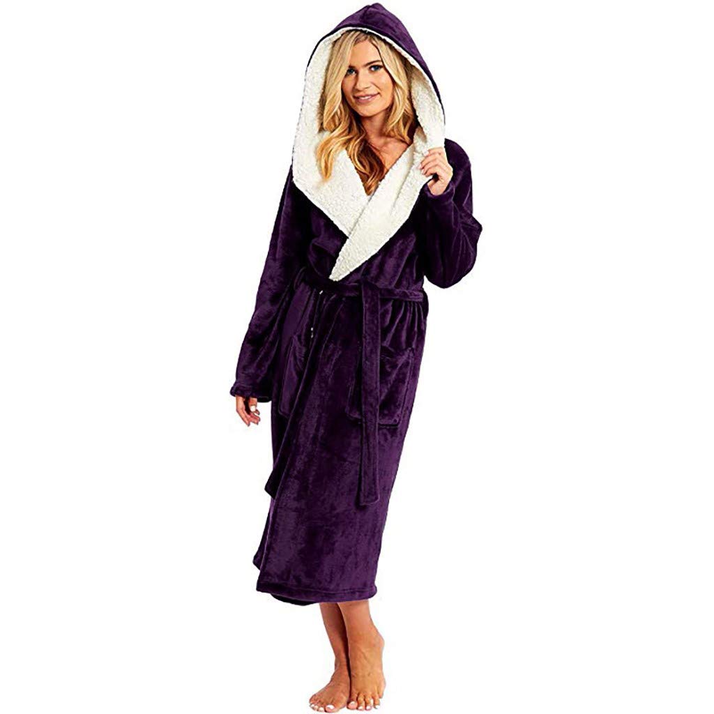 Accapatoio,Accappatoio Uomo,Accappatoio Donna Accappatoio Donna, Caldo e Spesso, Flanella/Pile con Cappuccio Tasche, Vestaglia a Maniche Lunghe