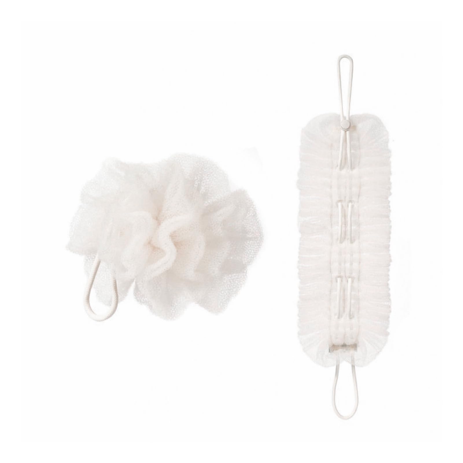 MIUPOO 2 in 1 Loofah Sponge,Mesh Shower Puff,Exfoliating Loofah Back Scrubber,Long Stretch Sponge with Rope Handles,Shower for Men and Women Bath