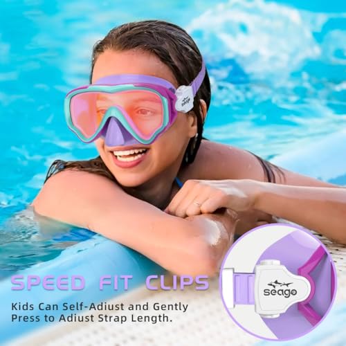 Seago Kids Swim Goggles for Kids 6-14 8-12 8-14 4-7, Swimming Goggles for Girls Boys Youth Anti-Fog 180° Clear Wide Vision No Leak Kids Underwater Pool Water Swim Glass with Nose Cover Mirrored Purple - Image 5