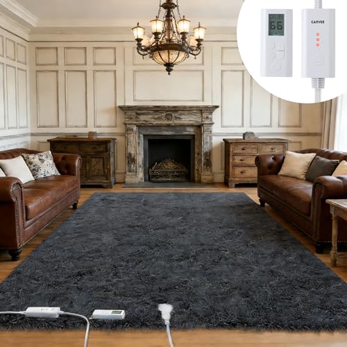 Garvee Wireless Heated Floor Mat 5x7 Electric Heated Rug with 6 Heat Settings & 2-10H Timer Soft Plush Heating Mat Carpet Foot Warmer for Living Room Bedroom Office Game Room Dark Grey