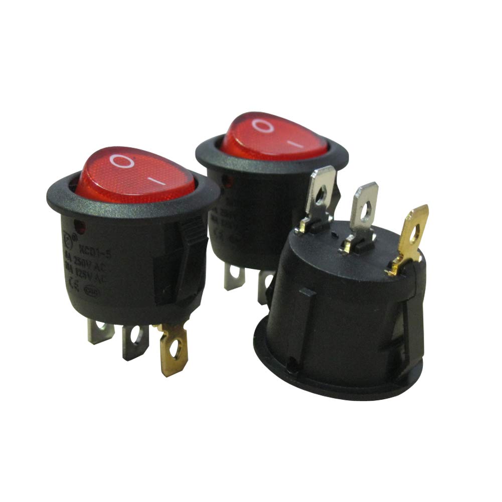 Twidec/6Pcs Rocker Switch 3 Pins 2 Position ON/Off AC 6A/125V 10A/250V SPST Red LED Light Illuminated Boat Rocker Switch Toggle KCD1-5-101N-R