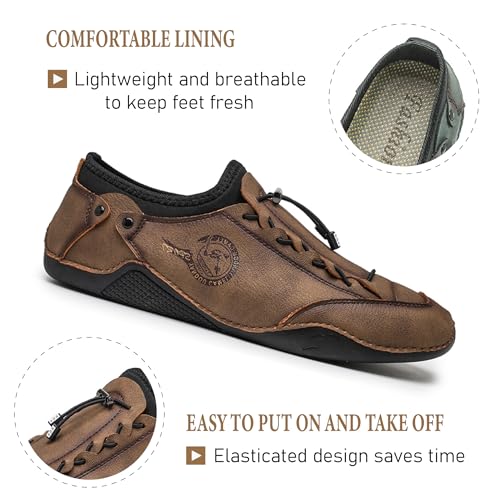 Mens Casual Leather Loafers Lightweight Soft Comfortable Oxfords Non-Slip Breathable Walking Driving Shoes2