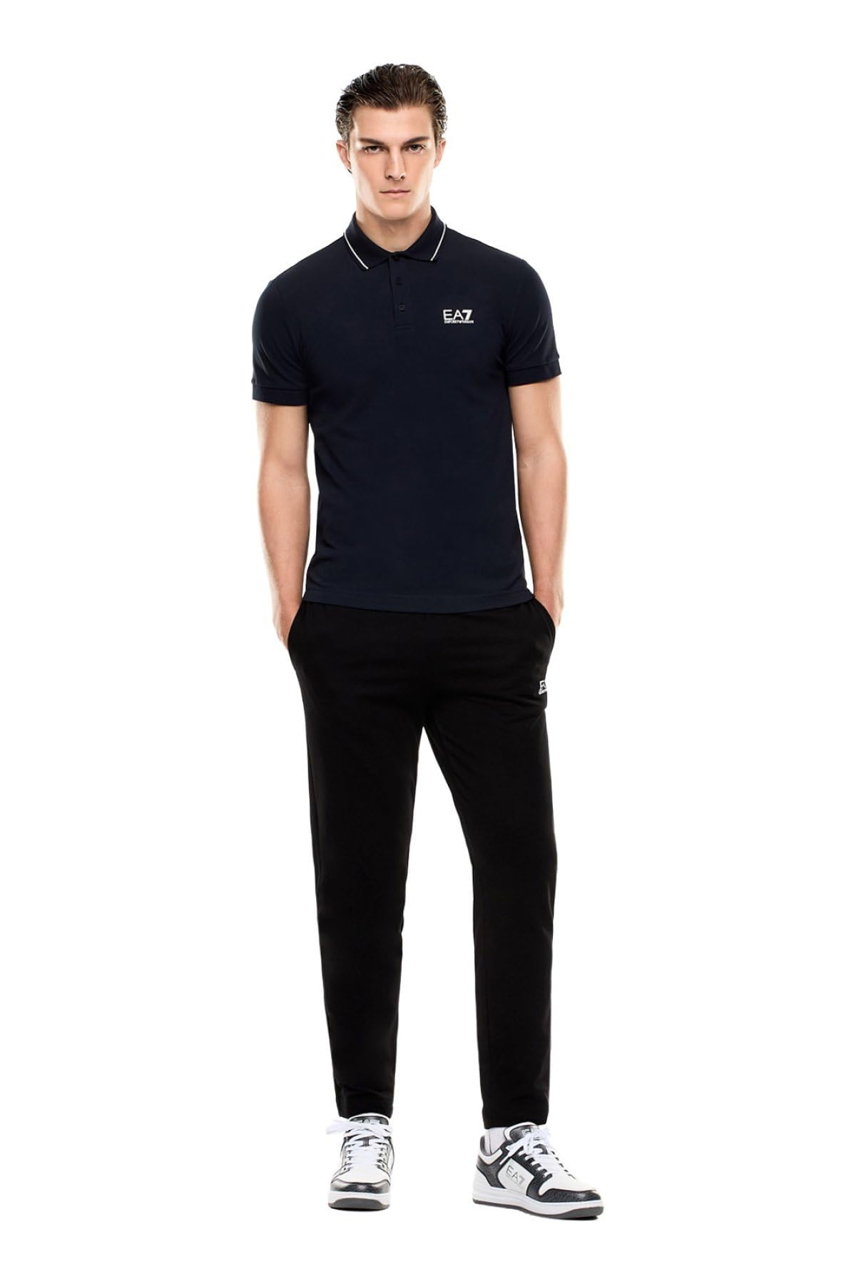 EA7 Hombre Polo con Logo Recortado, Blue