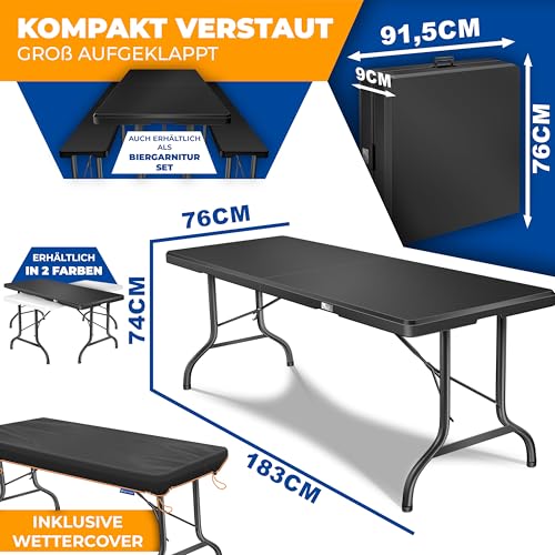 KESSER® Buffettisch Tisch klappbar Kunststoff 183x76 cm Campingtisch Partytisch Klapptisch Gartentisch für Garten, Terrasse und Balkon zusammenklappbar 6 Personen inkl. Cover & Tragegriff, Anthrazit