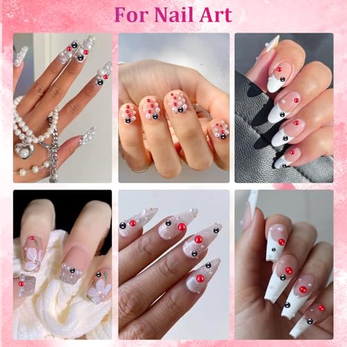 Image of 13000Pcs Flatback Pearls for Crafting (Red), Assorted Size 2 /3 /4 /5 /6 /8 /10mm Half Pearl with 3Pcs 10ml B7000 Jewelry Glue, Bedazzling Bead for DIY Crafts Clothing Tumbler Shoes Embellishment Nail Art