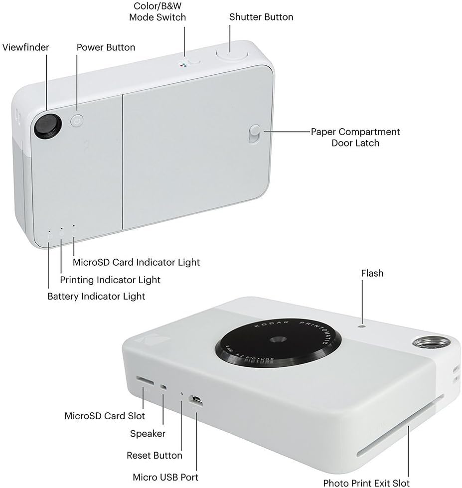 Fotocamera Istantanea Kodak Printomatic + Carta Zink 20 Fogli - Grigio Con Custodia