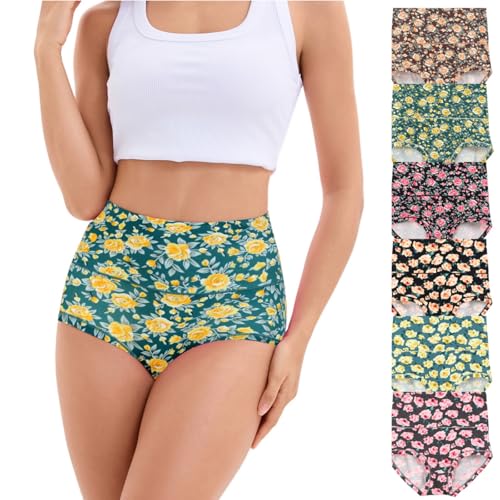 Womens Underwear Tummy Contril Panties for Women Pack High Waisted Women's Briefs Underwear Full Coverage 2025 Fashion Floral Printed Ladies Panty Multipack(H Assorted,L)