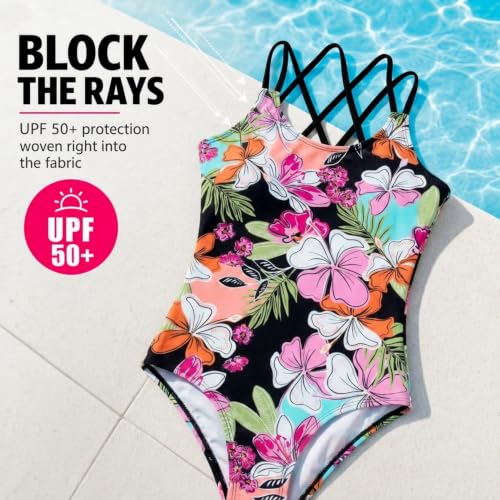 Image of Kanu Surf Girls' Reese UPF 50 Beach Sport Criss-Cross One Piece Swimsuit