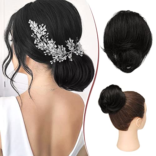 RUWISS Long Thin Straight Tousled Updo Bun 100% Real Human Hair Curly Short Ponytail Elegant Hair Pieces Hair Bun Long S