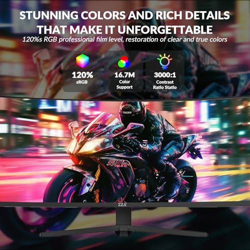 Image of ZZA 49-Inch Ultra-Wide DQHD Curved Gaming Monitor | 5120x1440, 1500R, 165Hz, AMD FreeSync, 120% sRGB, Height Adjustable, HDMI 2.1 /DP 1.4 Wall Mountable- Black