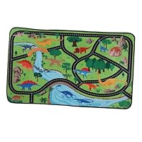 INOOMP Foldable Play Mat Dinosaur Car Rug for Non-slip Carpet with Road Design for Playroom Bedroom Safe and Easy-clean Floor Mat for Boys