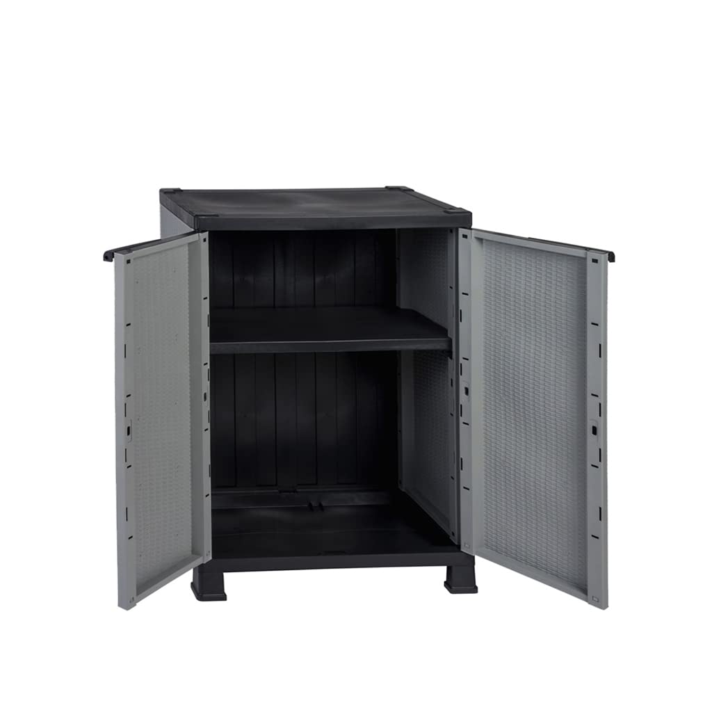 Kreher Kunststoffschrank Madera, im Rattan Design mit einem verstellbaren Einlegeboden mit 20kg Tragkraft - mittlere Version