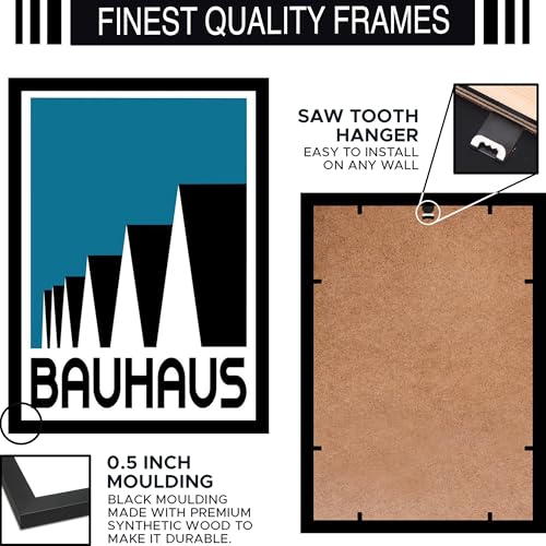 Image of BLINKART Vintage Bauhaus Retro Geometric Aesthetic Poster Gallery | Colorful Wrap Framed For Home Office Studio Living Room Modern Art Studio Decoration Abstract Shapes | (d69) | 13x10 Inch