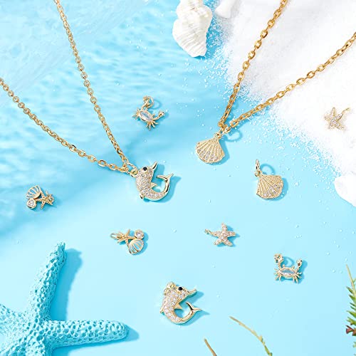 SUNNYCLUE 1 Box 10Pcs 5 Styles Shell Charms Starfish Charm Micro Pave Cubic Zirconia Pendant Brass Dolphin Ocean Pendants for Jewellery Making Charms Keychain Earring Necklace DIY Crafting Accessories - Image 4