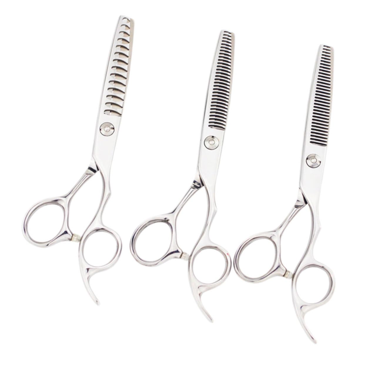 POPETPOP Forbici da Parrucchiere Professionali in Acciaio Inox, 3 Pezzi, Taglio Dentato per Sfoltire, Sicure e Comode, Uso Salone e Casa