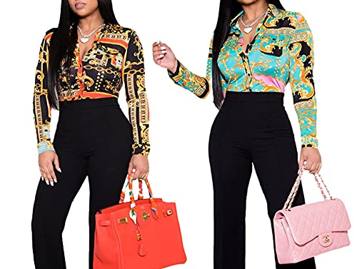Blouses for Women Dressy Casual Colorful Long Sleeve Shirt Floral Print Tops Loose Collar Sexy T-Shirts Fashion 20233