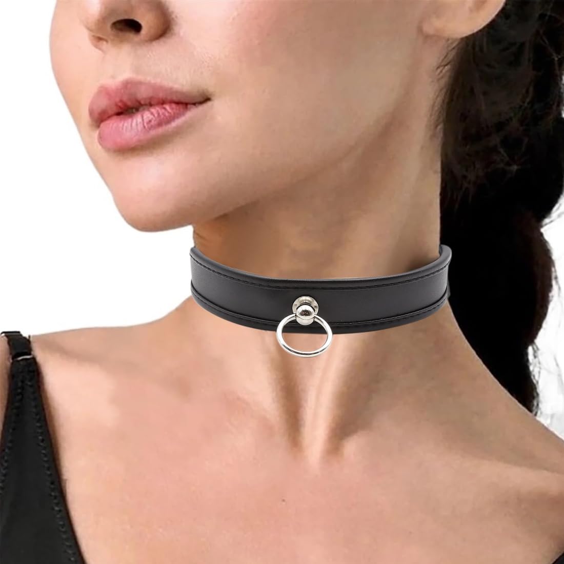 Collare con anellino, in ecopelle, larghezza regolabile, per donna uomo, elegante gotico punk