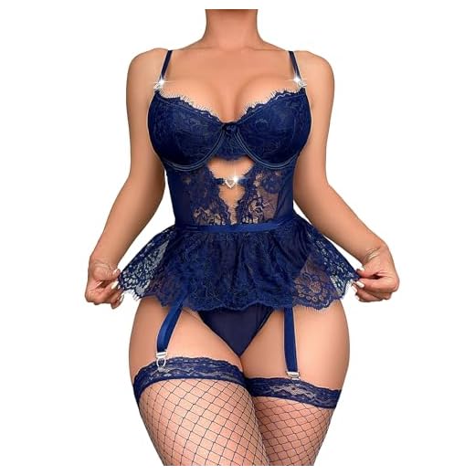 Conjunto de lingerie push-up Alrovetoney Valentine com cinta-liga e body de renda Teddy BabyDolls, calcinha e meias azul verde P