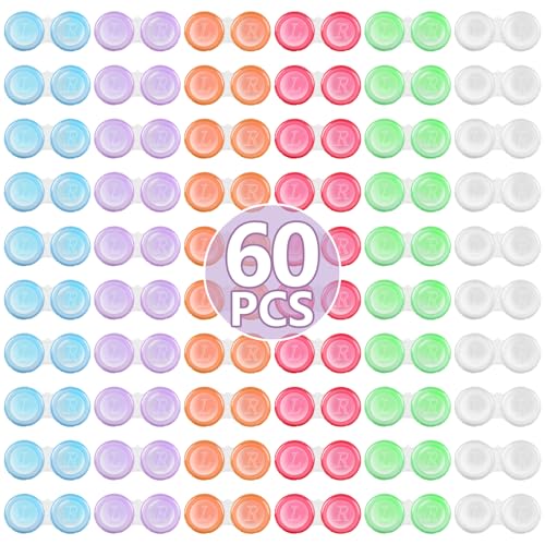 Phyyixs 60 Pack Contact Lens Cases Bulk Transparent Cute Contact Lens Case for Home & Travel 6 Color (60)